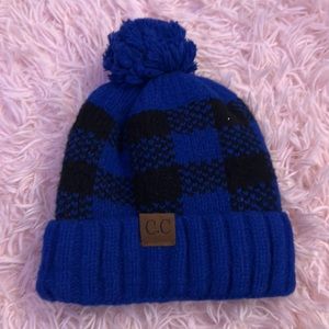 Blue and white cc beanie